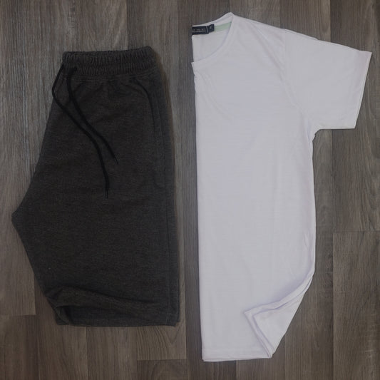 Pack Short poly Gris fonce + T-Shirt Blanc