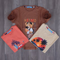 Pack 3 T-Shirt Enfant Imprimé Beige+ Rouge Brique + Marron