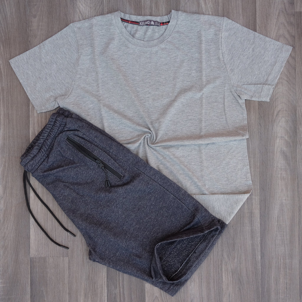 Pack Short Bleu Chine + T-Shirt Gris Chine Clair