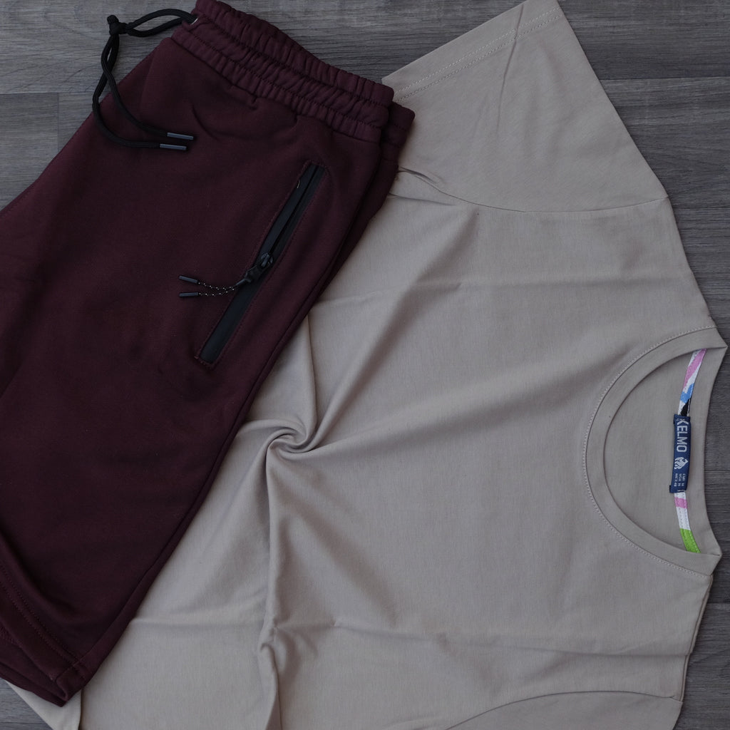 Pack Short Grenat + T-Shirt Beige