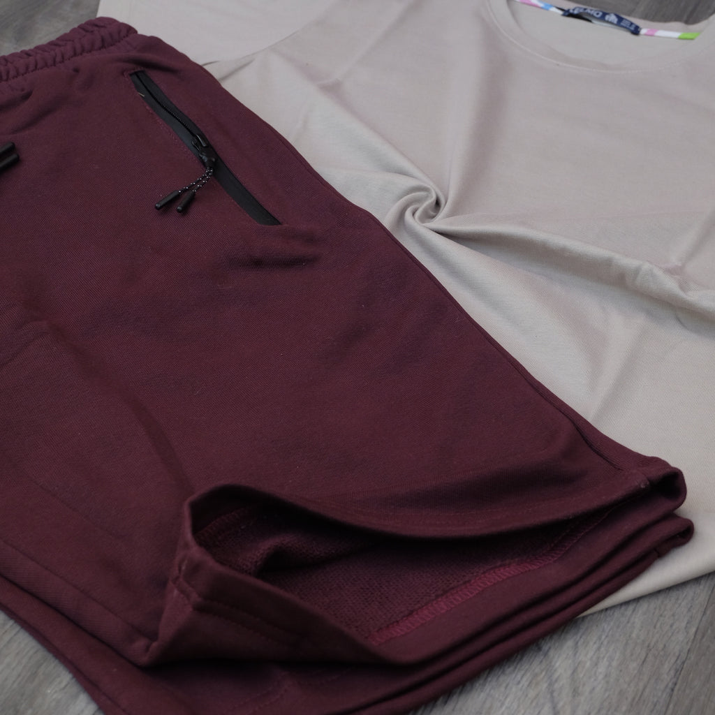 Pack Short Grenat + T-Shirt Beige