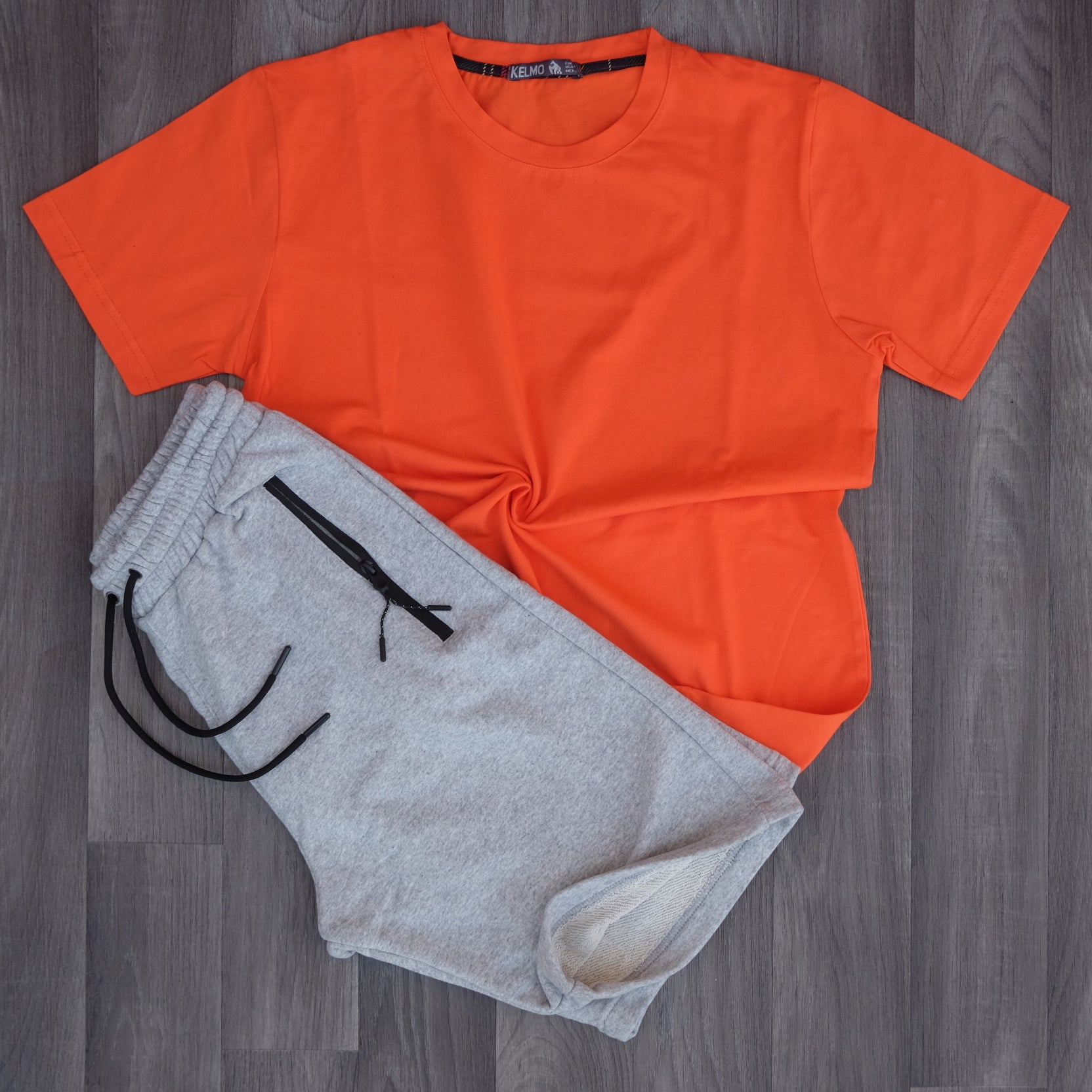 Pack Short Gris Chine Clair + T-Shirt Orange