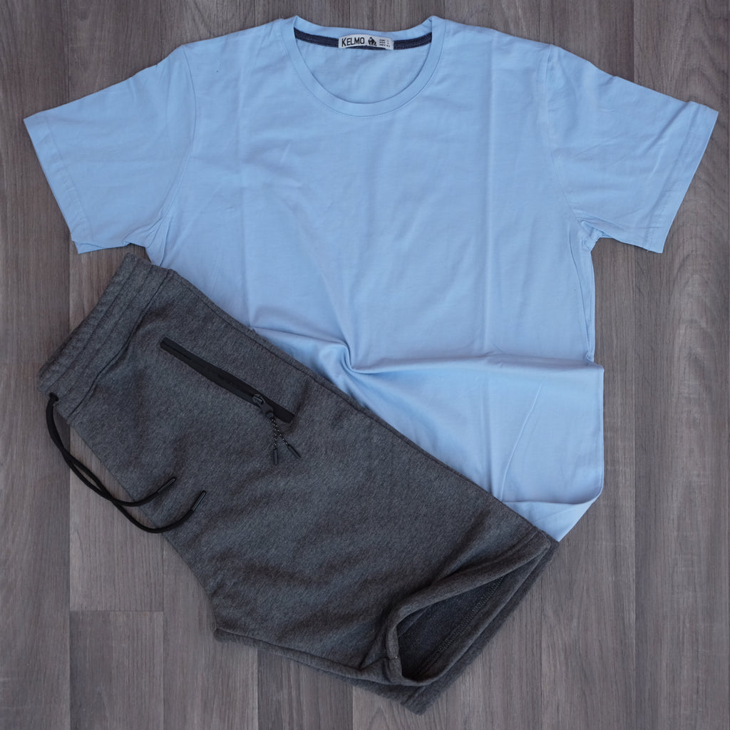 Pack Short Gris Chine Fonce + T-Shirt Bleu Ciel