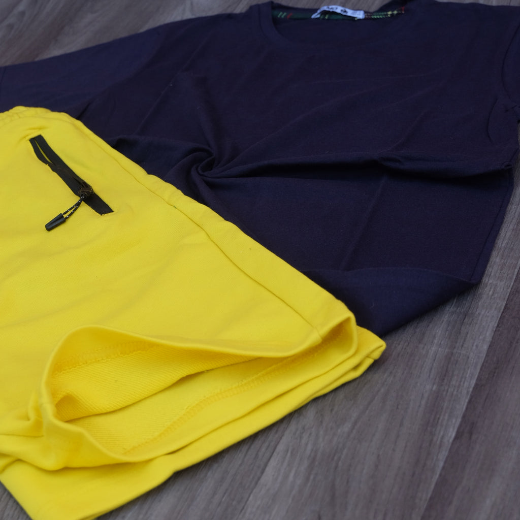 Pack Short Jaune + T-Shirt Bleu Marine