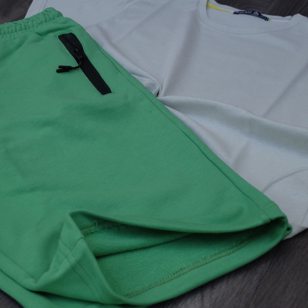 Pack Short Vert Raj + T-Shirt Gris Clair