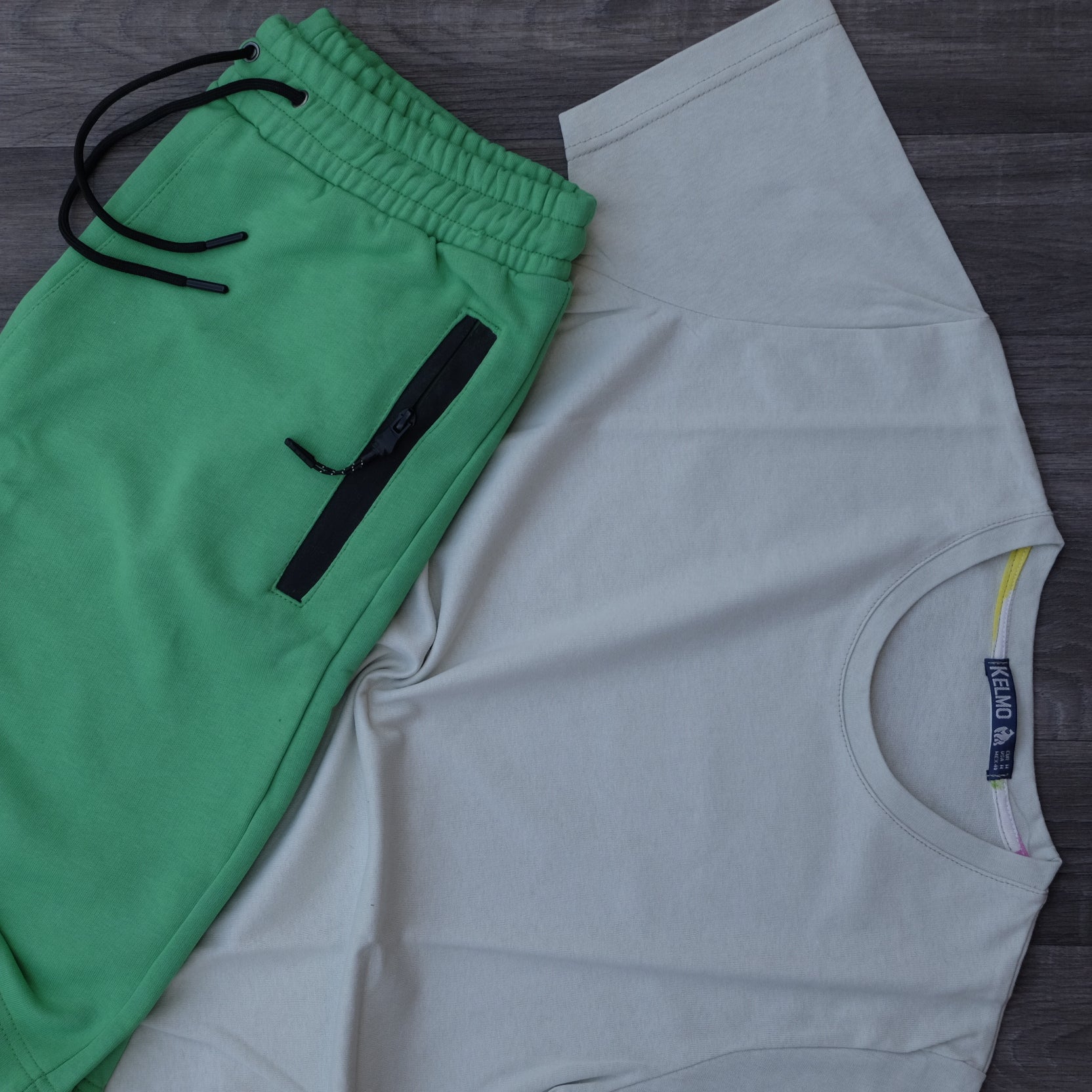Pack Short Vert Raj + T-Shirt Gris Clair