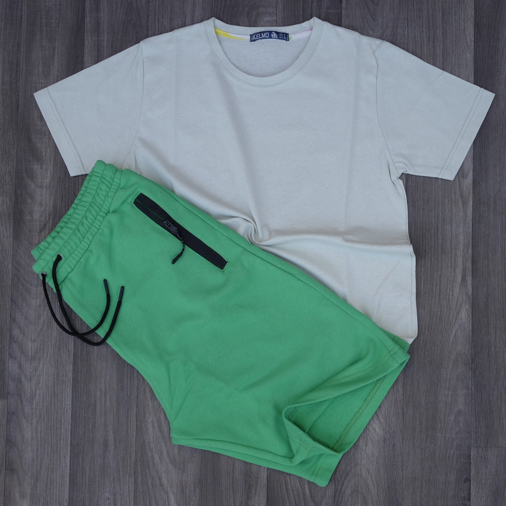 Pack Short Vert Raj + T-Shirt Gris Clair