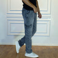 Pantalon Cargo Droit Jean Délavé Gris