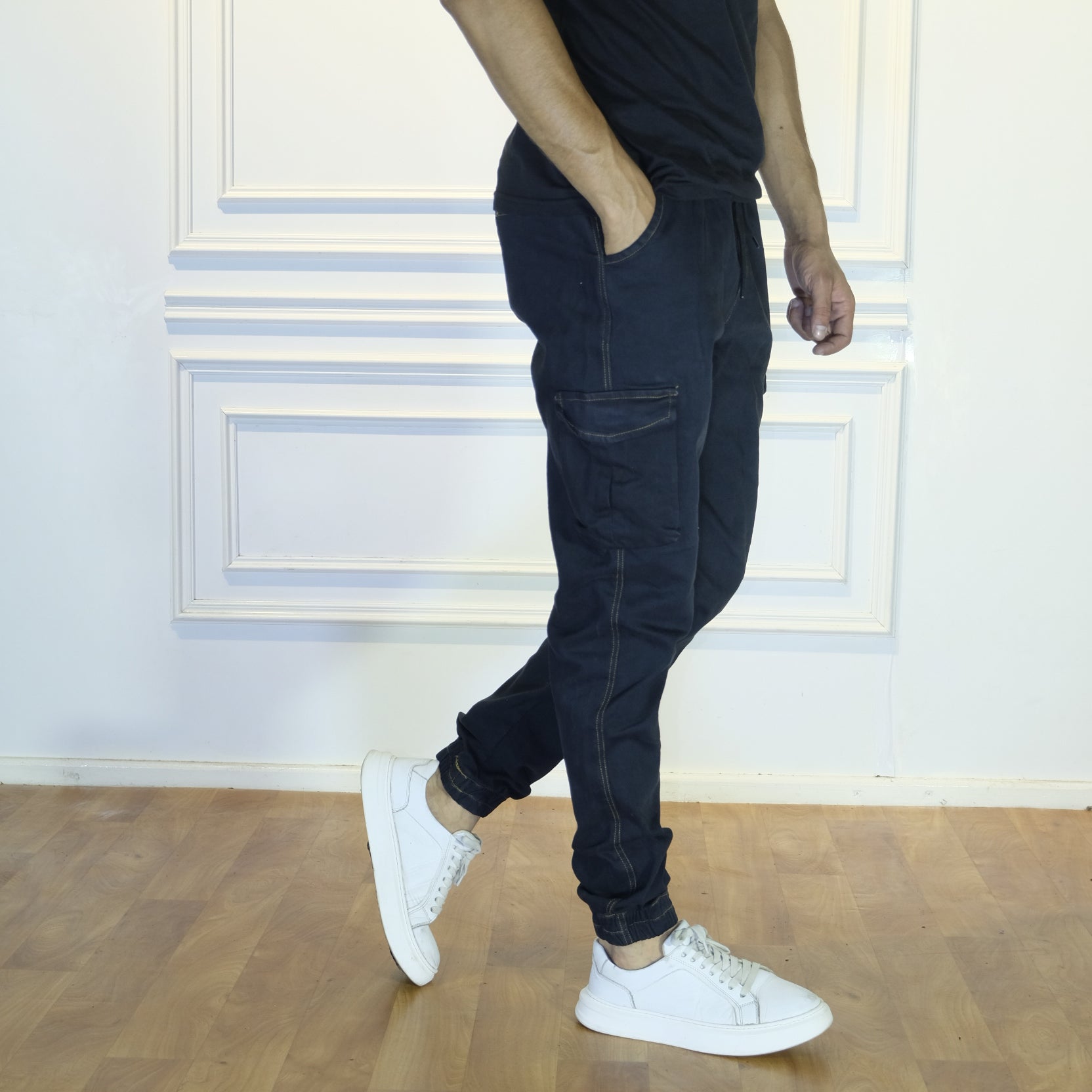 Pantalon Cargo Jeans Délavé Noir