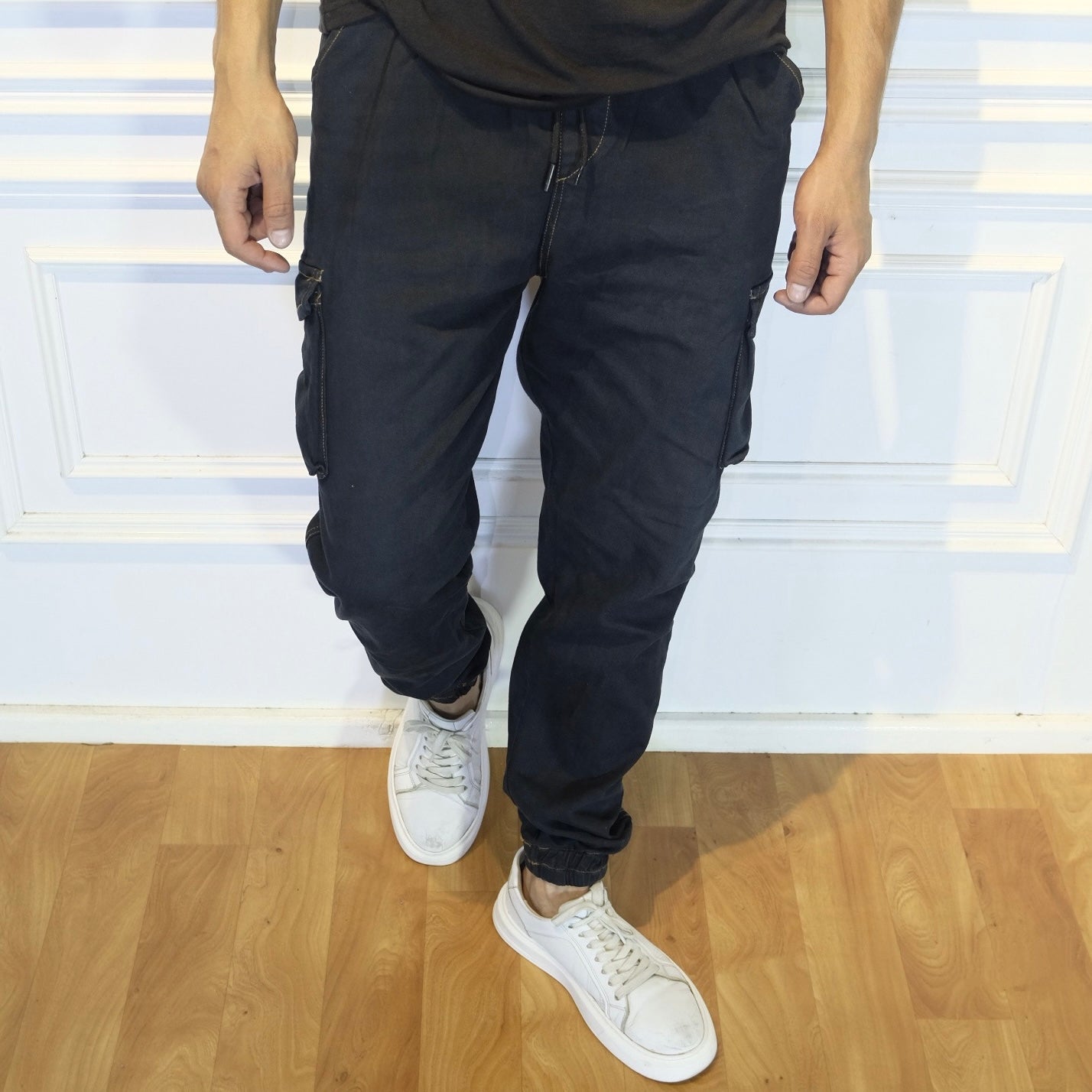 Pantalon Cargo Jeans Délavé Noir