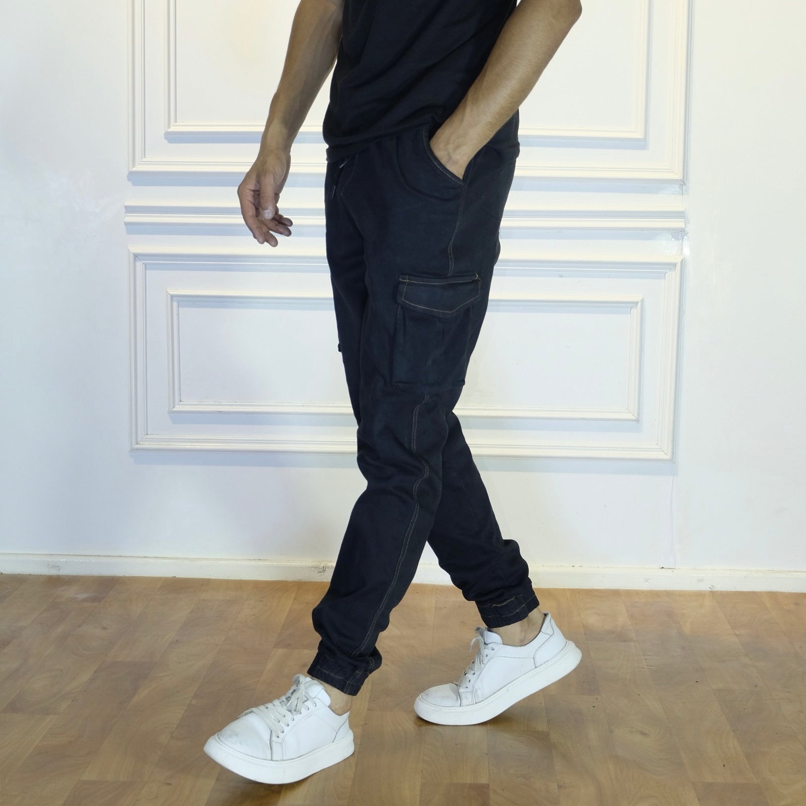 Pantalon Cargo Jeans Délavé Noir