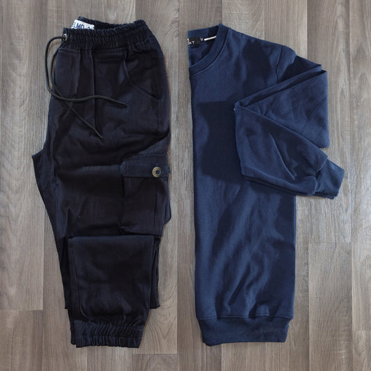 Ensemble Cargo Bleu Marine + Sweat Bleu