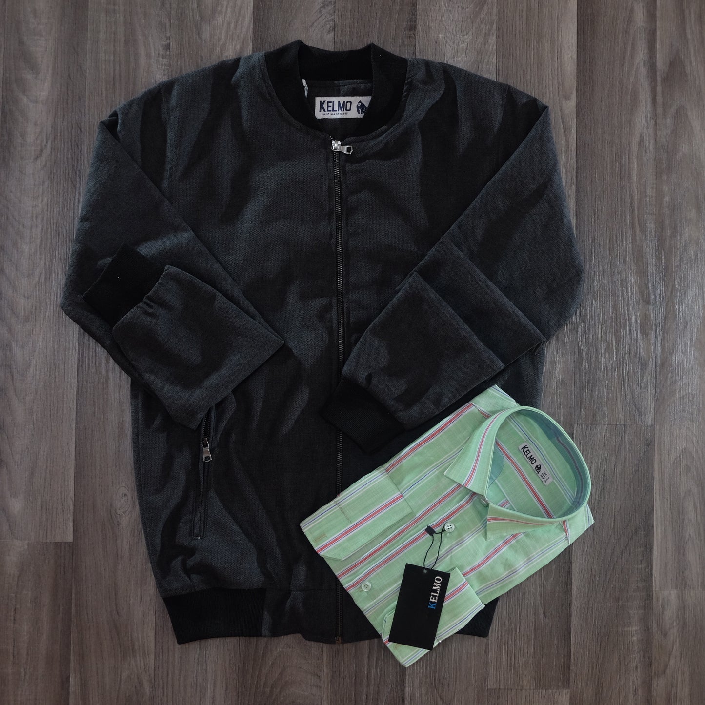 Pack Jacket Gris Fonce + Chemise Vert Raye
