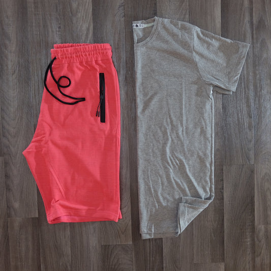 Pack Short Fushia + T-Shirt Gris Chine Clair