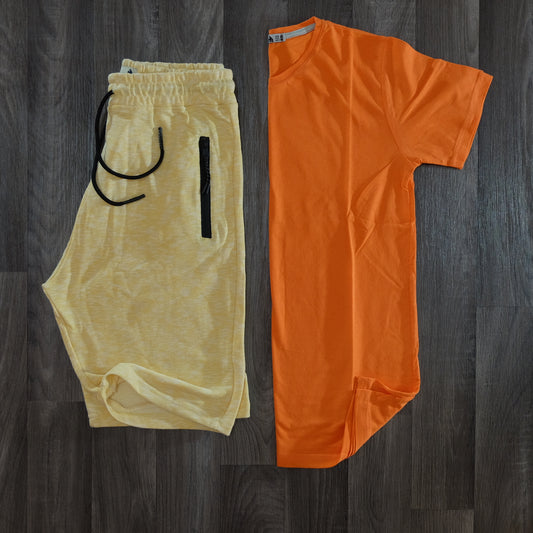 Pack Short Jaune Flamme + T-Shirt Orange