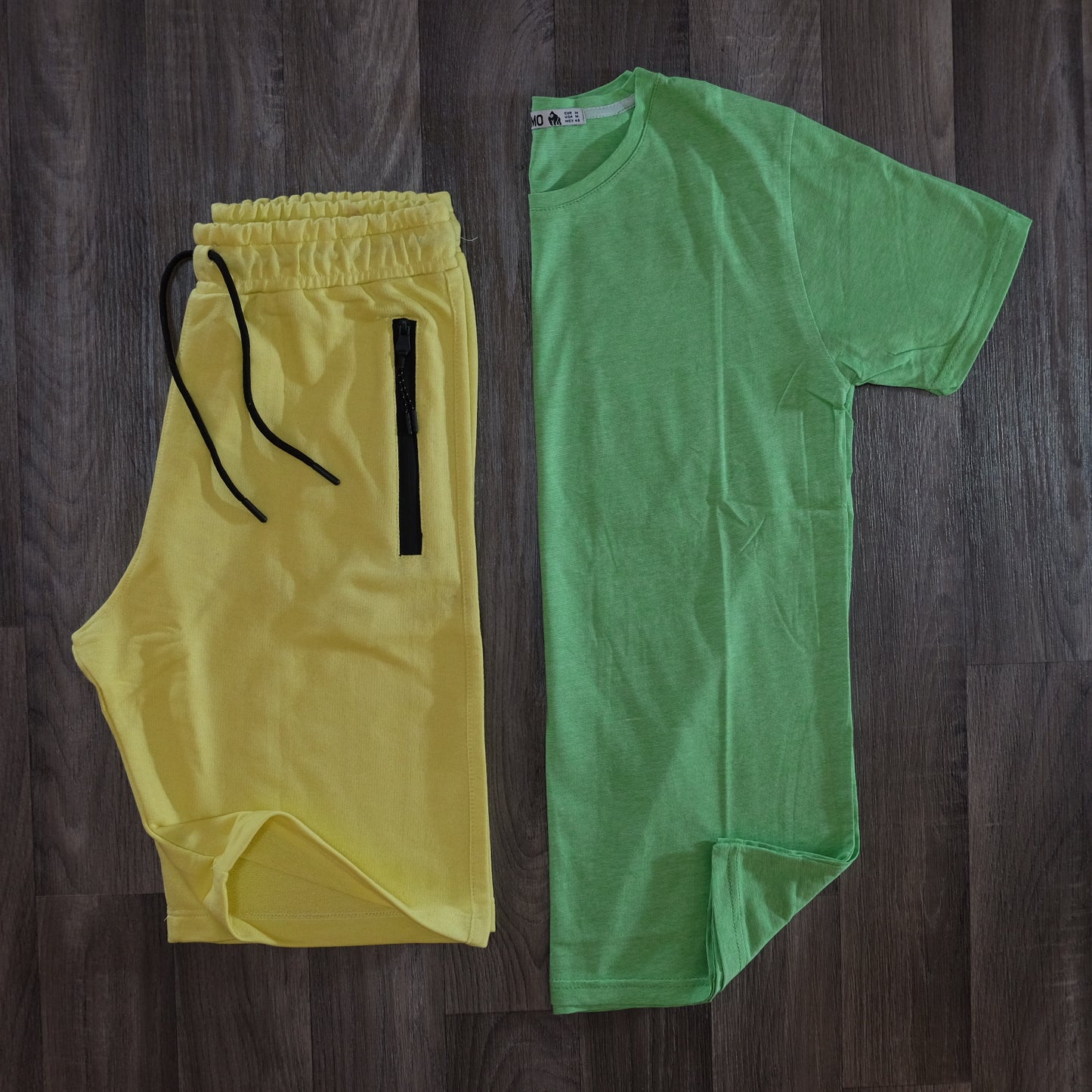 Pack Short Jaune Fluo + T-Shirt Vert Chine