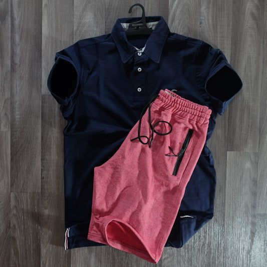 Pack Short Rouge Chine + Polo Bleu Nuit