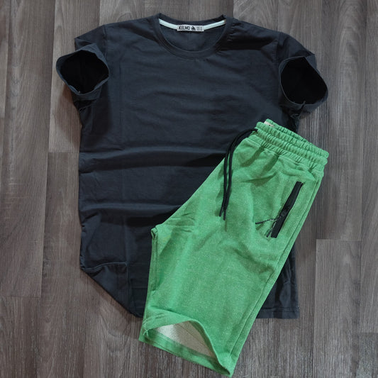 Pack Short Vert Chine + T-Shirt Gris fonce